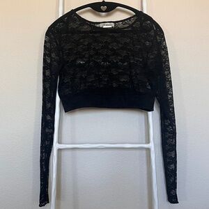CW Classics Black Sheer Lace Long Sleeve Crop Top Y2K Goth Size Large